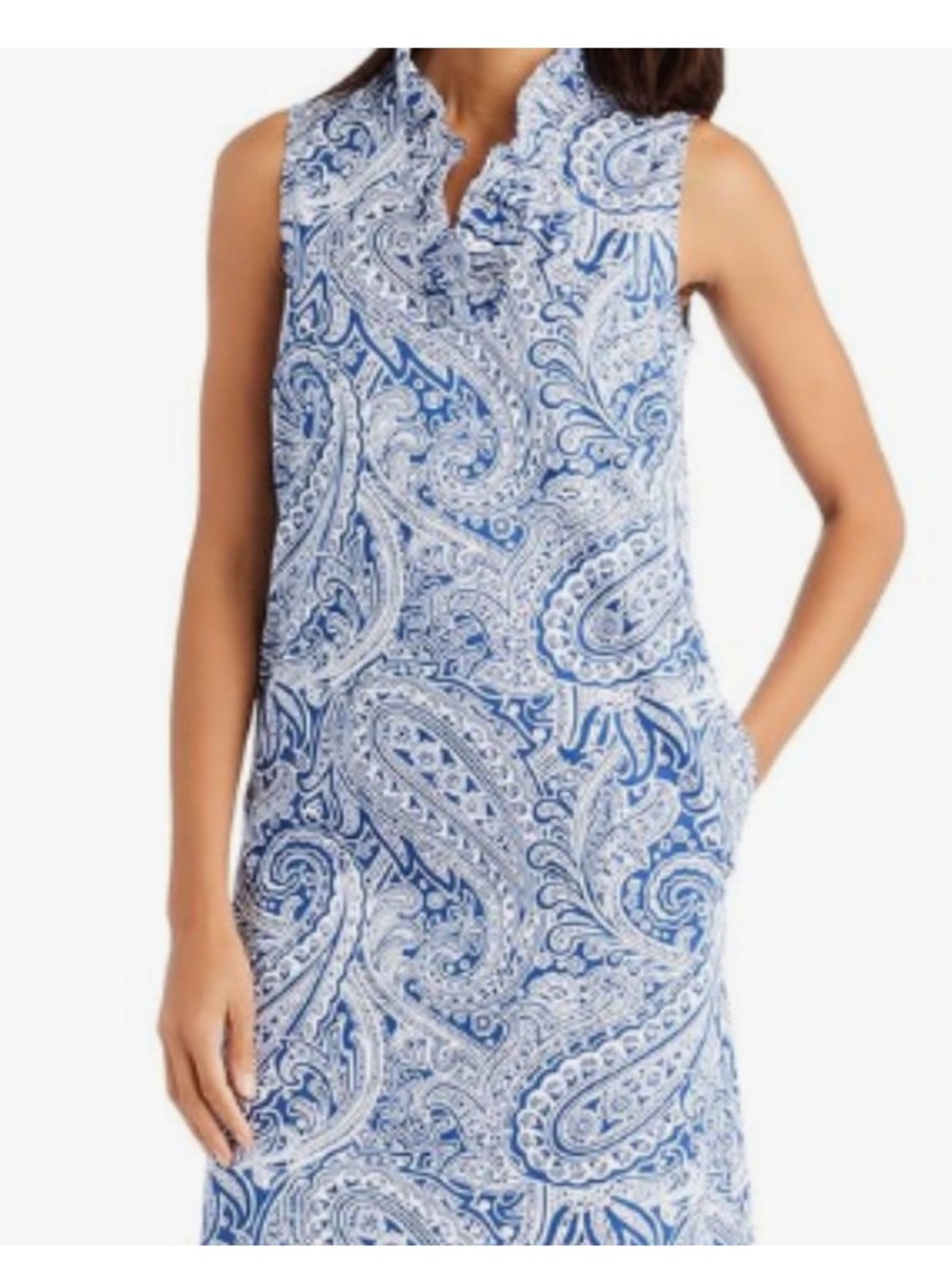 J. McLaughlin Navy and White Paisley Sleeveless Midi Shift Dress